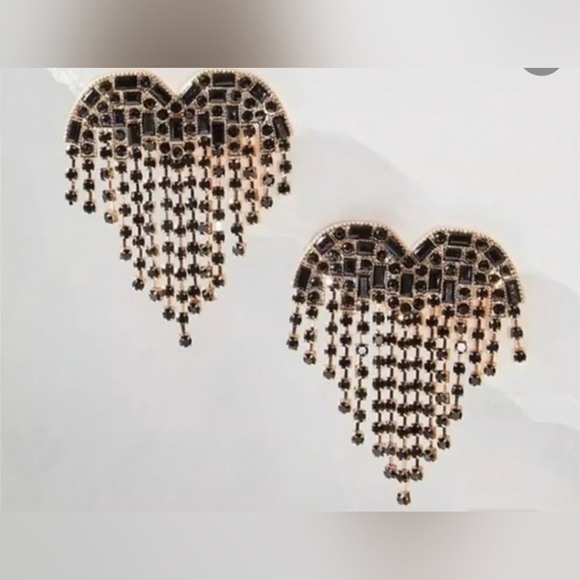 NWT! - Free People, Hearts On Fire Dangle Earrings, Gold/Black - NEW! - Picture 2 of 4